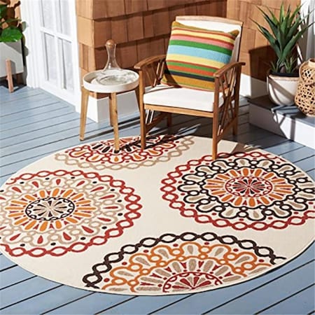 Safavieh 6 ft. 7 in. x 6 ft. 7 in. Veranda Round Area Rug; Creme & Red VER092-0313-7R